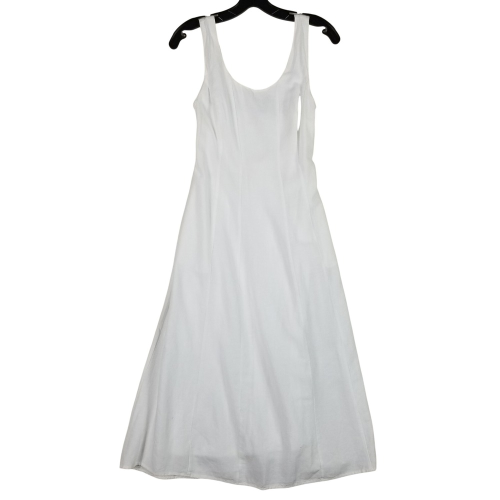 Sincerely Jules Midi Dress Women Small White Sleeveless Smocked Back Pockets